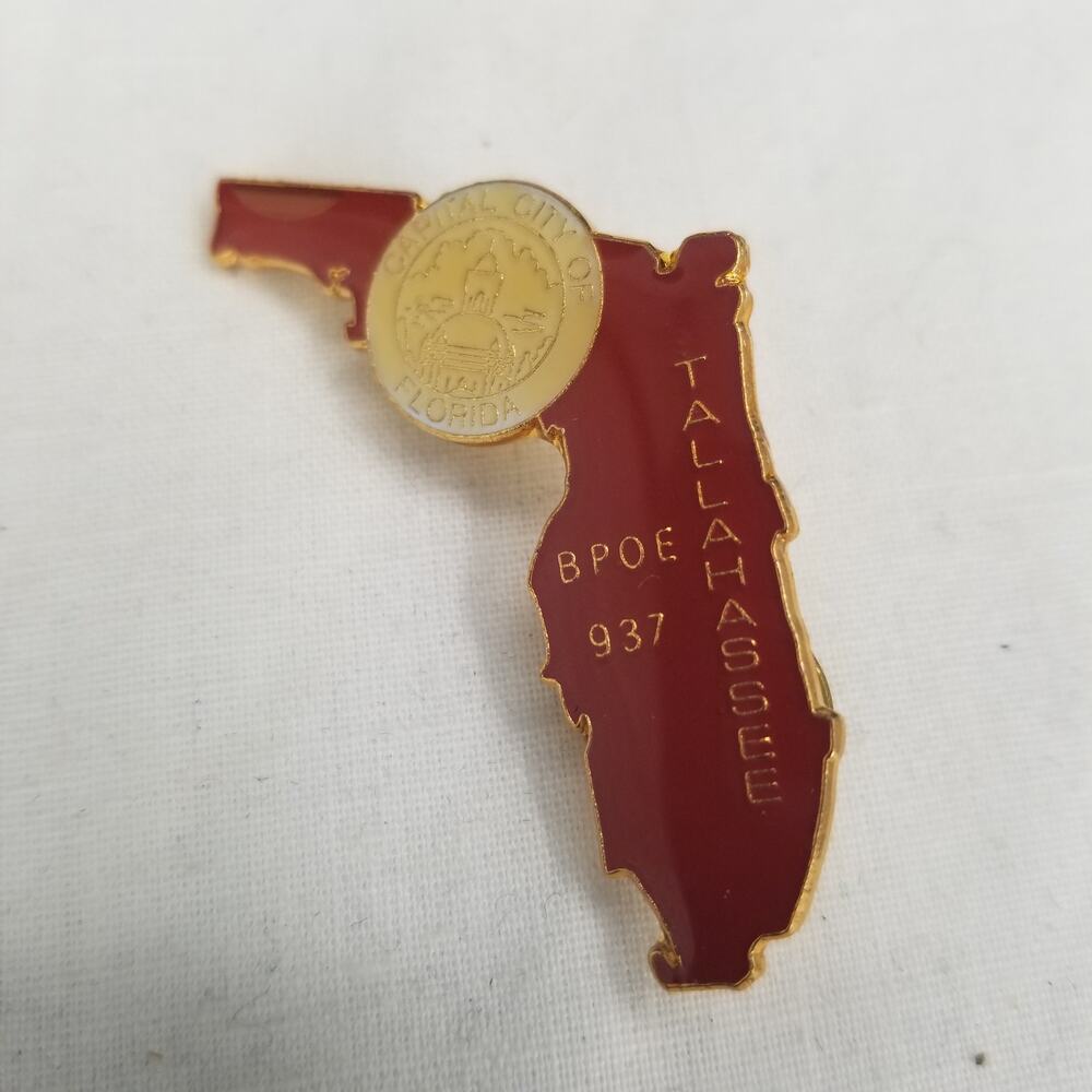 Vintage Red Metal Tallahassee BPOE 937 Florida State Golden Brooch
